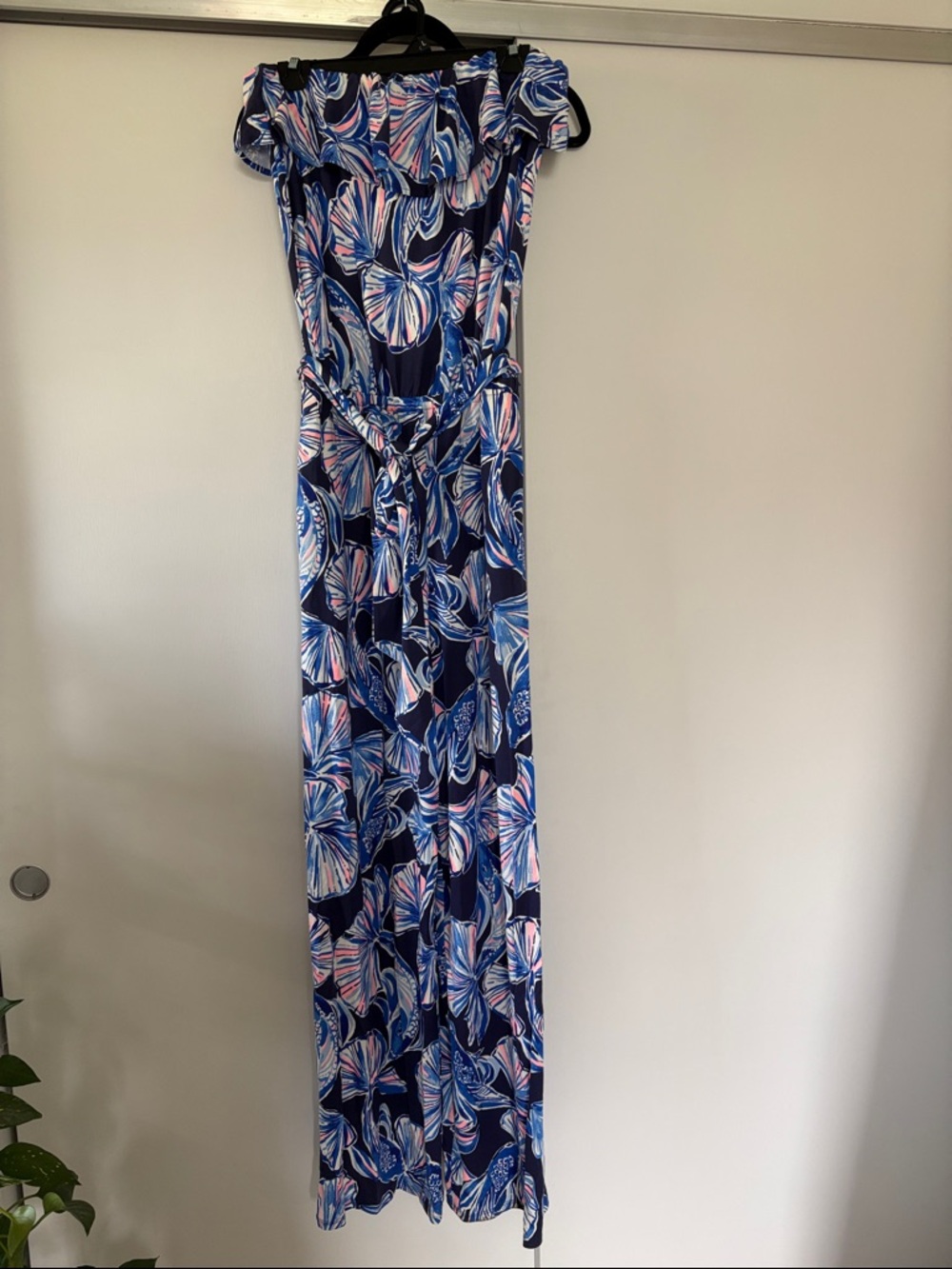 Lilly Pulitzer Strapless Jumpsuit size large Navy Blue Floral